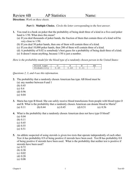 TABLE OF CONTENTS About Research &. . Ap statistics chapter 6b test answer key